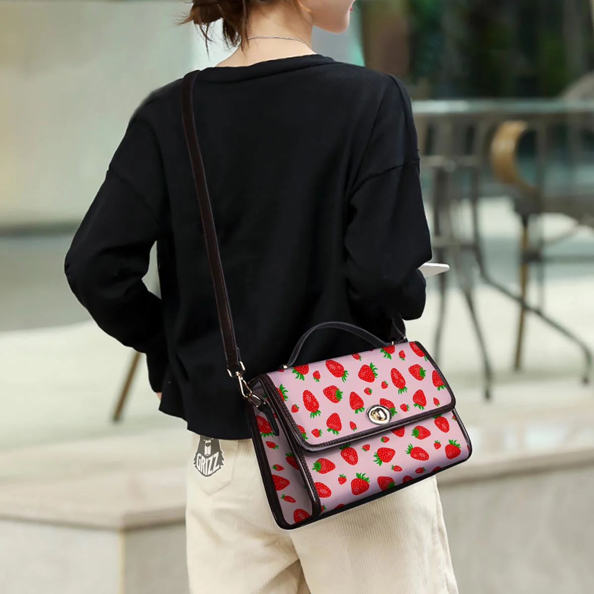 Strawberry Red Print Pattern Women's Satchel Bag - Image 3