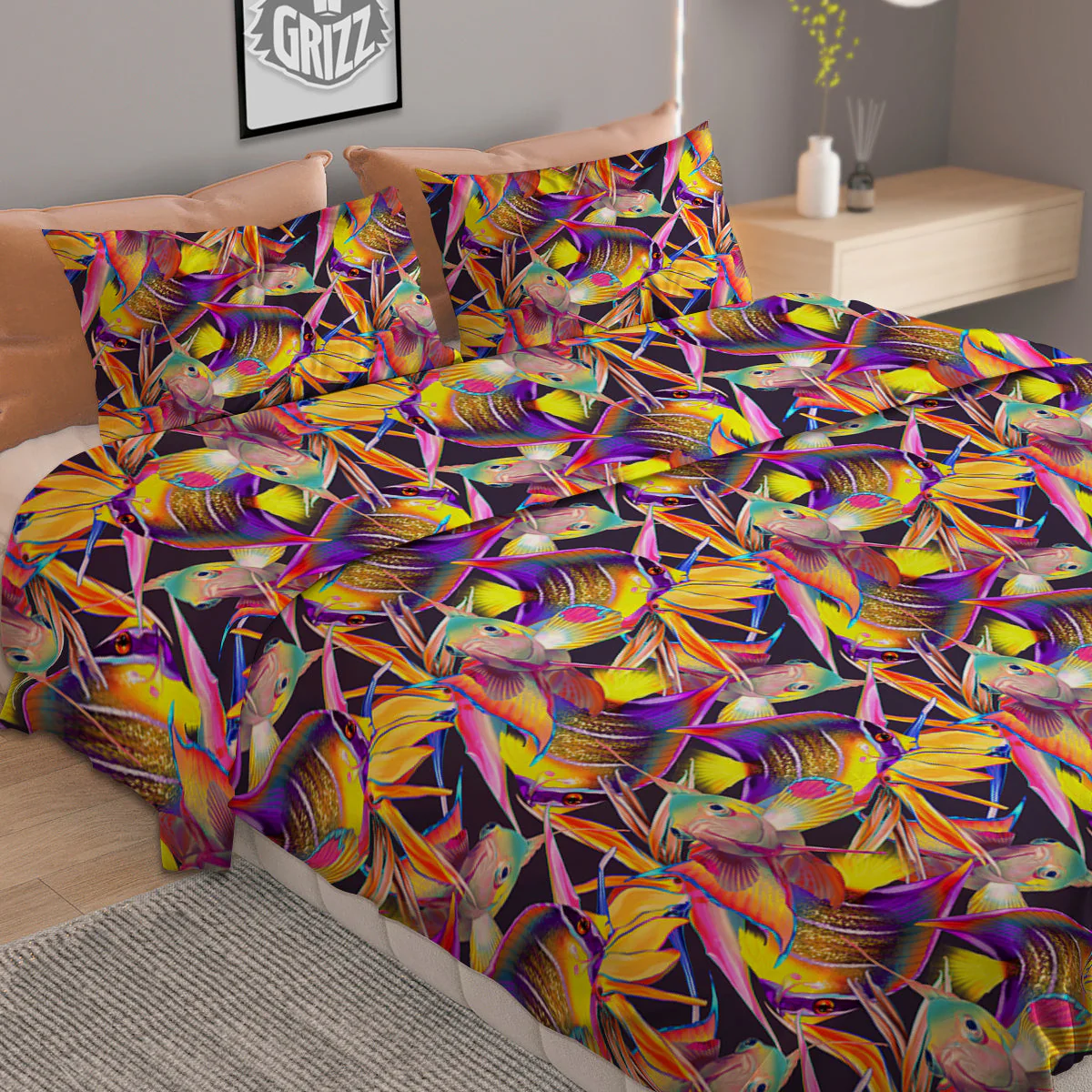 Strelitzia and Fish Tropical Exotic Print Pattern Duvet Cover Bedding Set - Image 2
