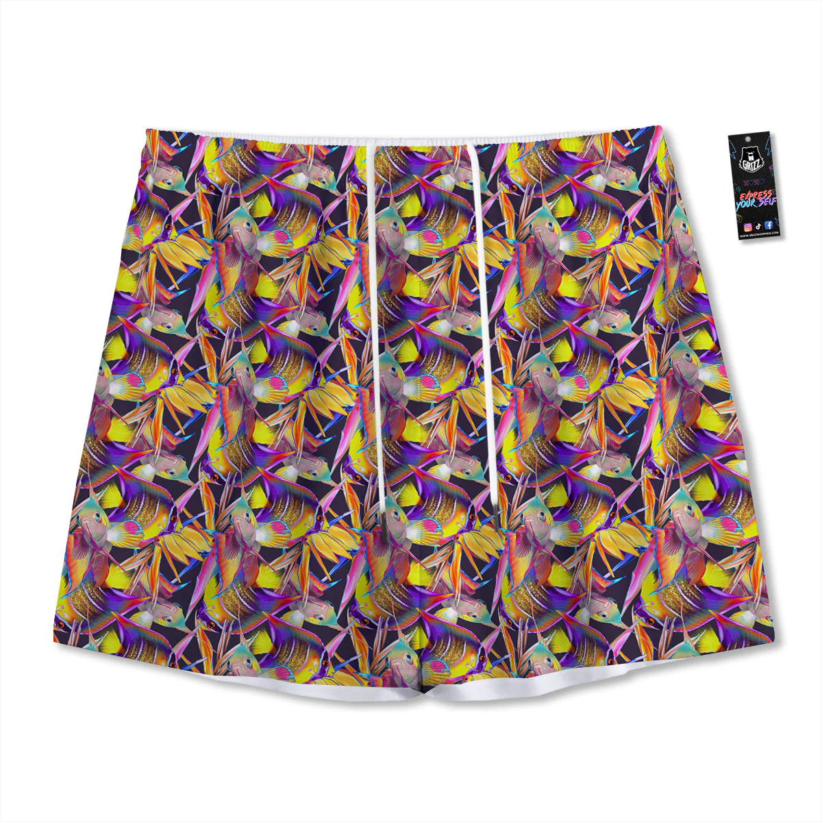 Strelitzia and Fish Tropical Exotic Print Pattern Mesh Shorts