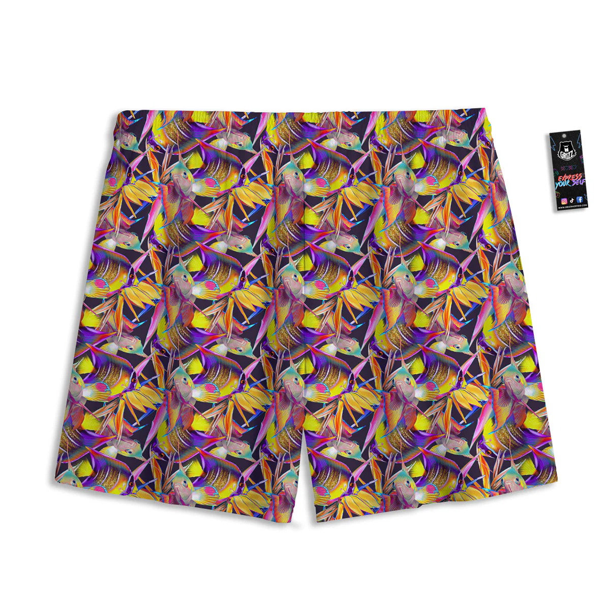 Strelitzia and Fish Tropical Exotic Print Pattern Mesh Shorts - Image 2