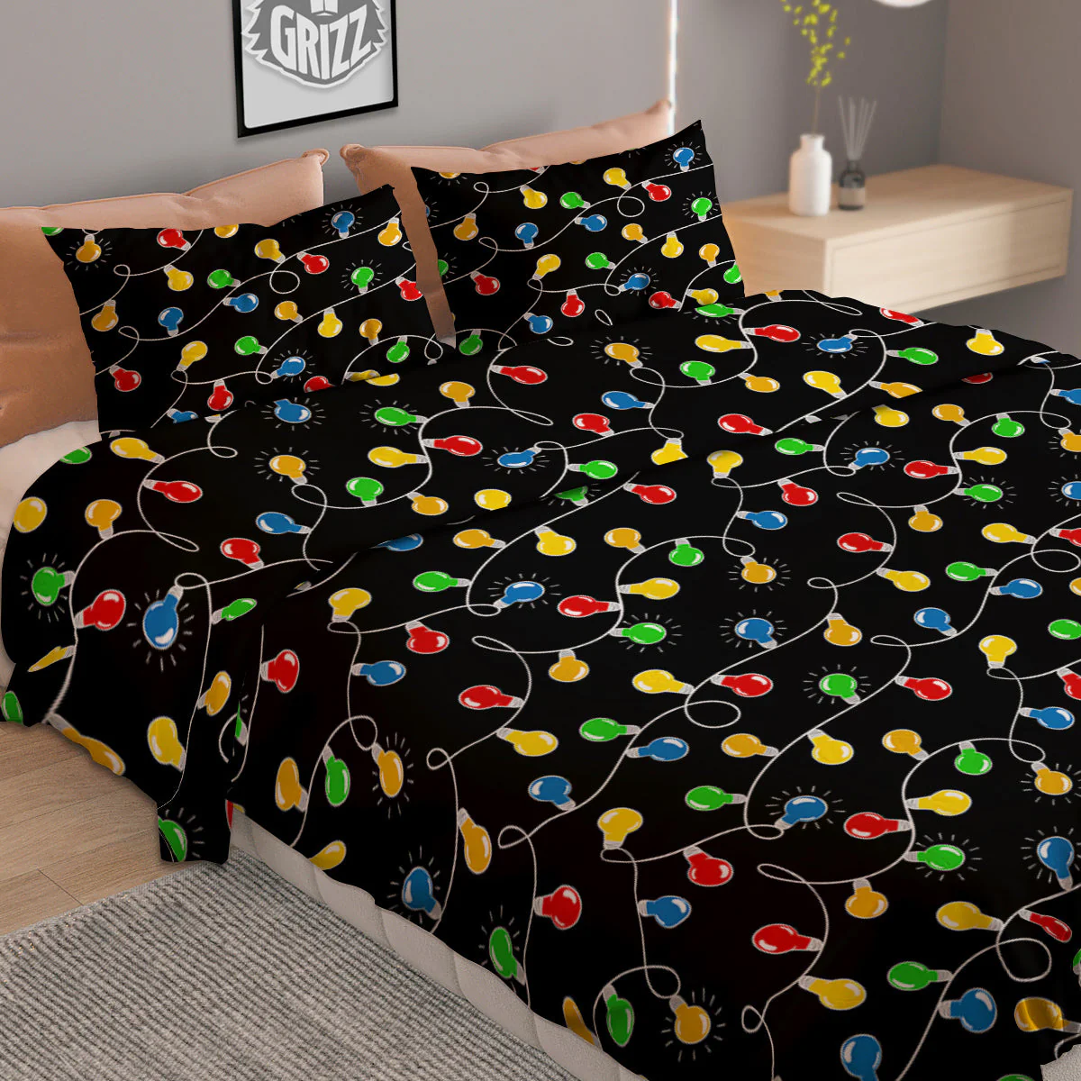 String Lights Colorful Christmas Print Duvet Cover Bedding Set - Image 2