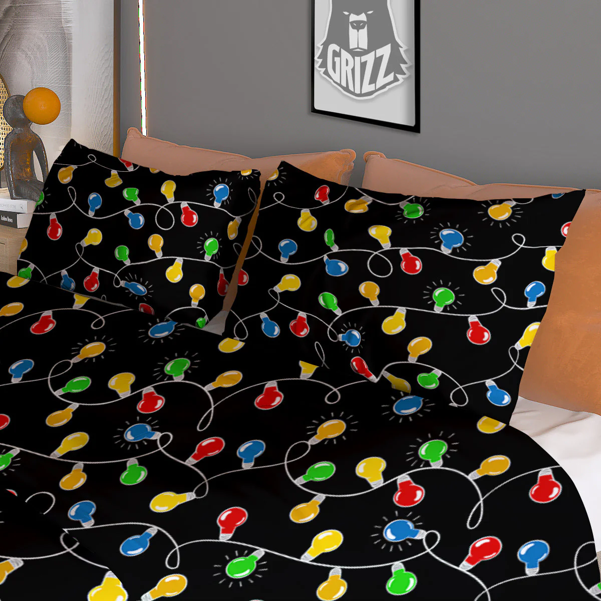 String Lights Colorful Christmas Print Duvet Cover Bedding Set - Image 3