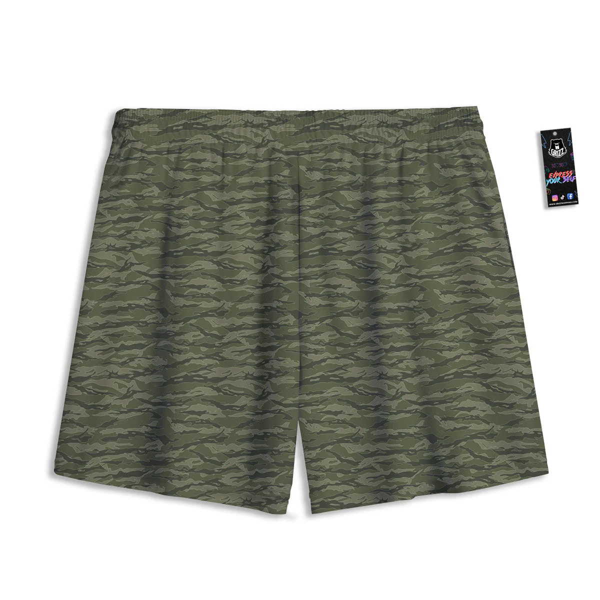 Stripe Camo Green Tiger Print Pattern Mesh Shorts - Image 2