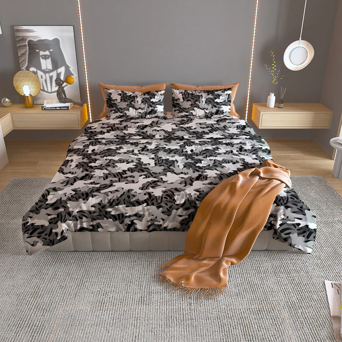 Stripe Camo Winter Tiger Print Pattern Duvet Cover Bedding Set