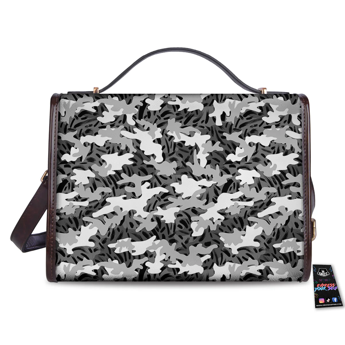 Stripe Camo Winter Tiger Print Pattern Women's Satchel Bag - Image 2
