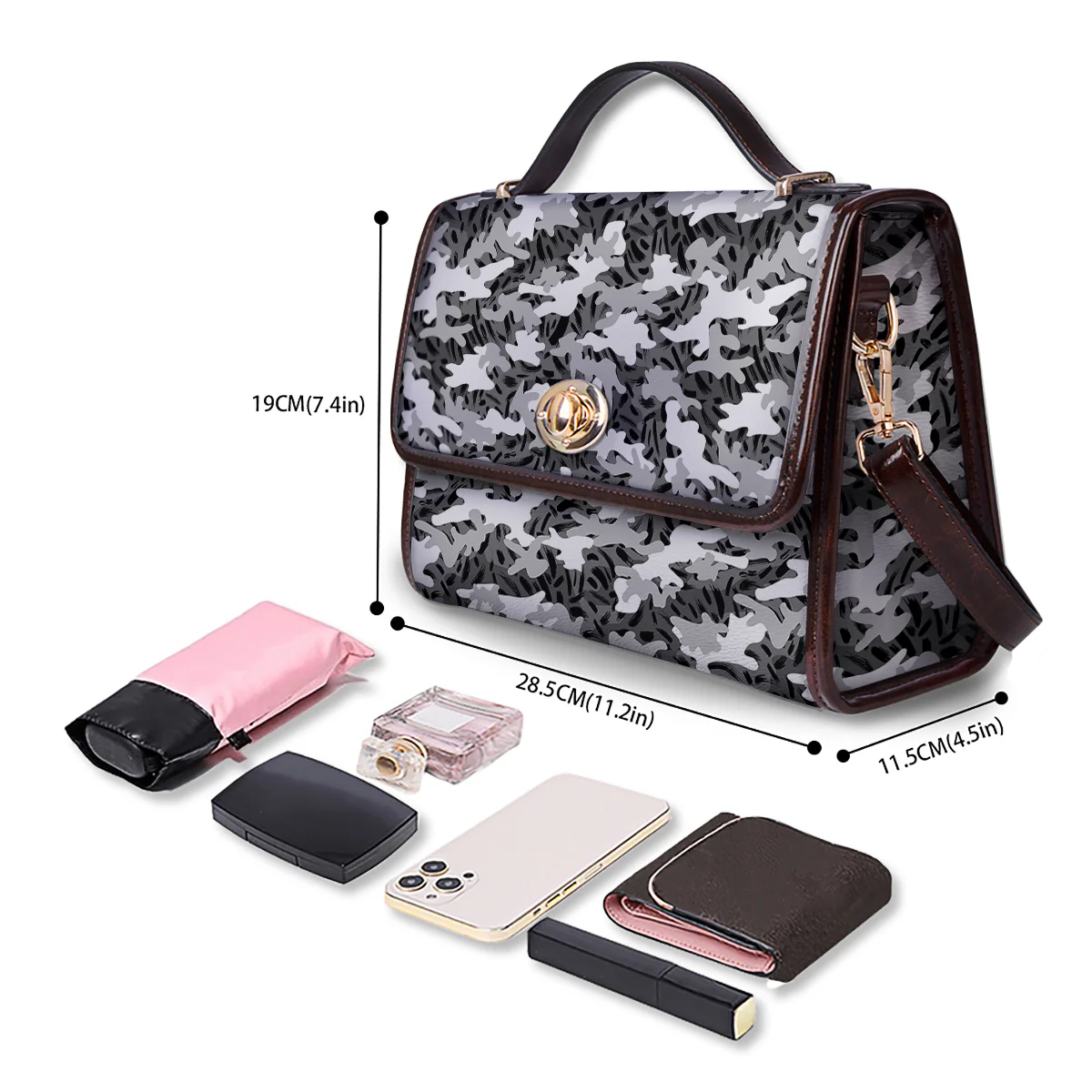 Stripe Camo Winter Tiger Print Pattern Women's Satchel Bag - Image 4