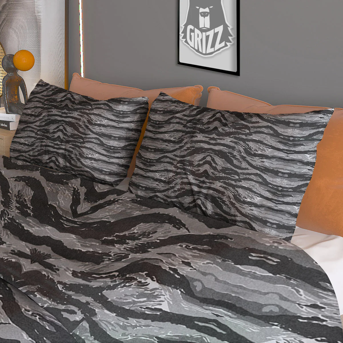 Stripe Camouflage Grey Tiger Print Duvet Cover Bedding Set - Image 3