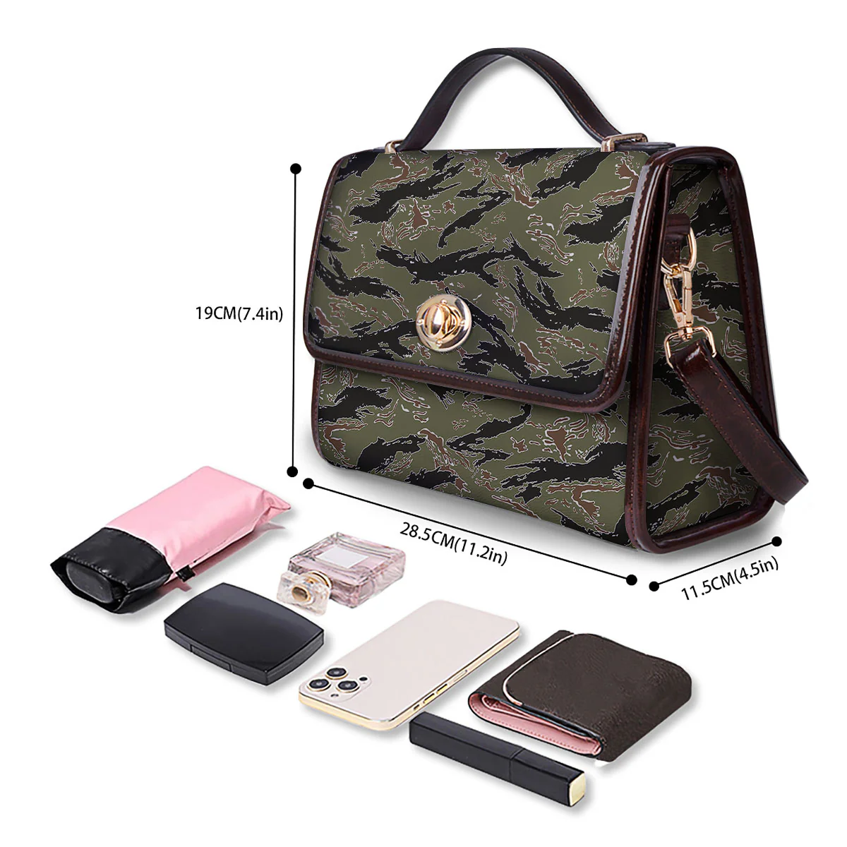 Stripe Camouflage Military Tiger Print Women's Satchel Bag - Image 4