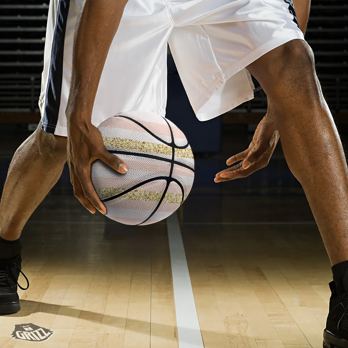 Stripe Glitter Gold Print Pattern Basketball - Image 3