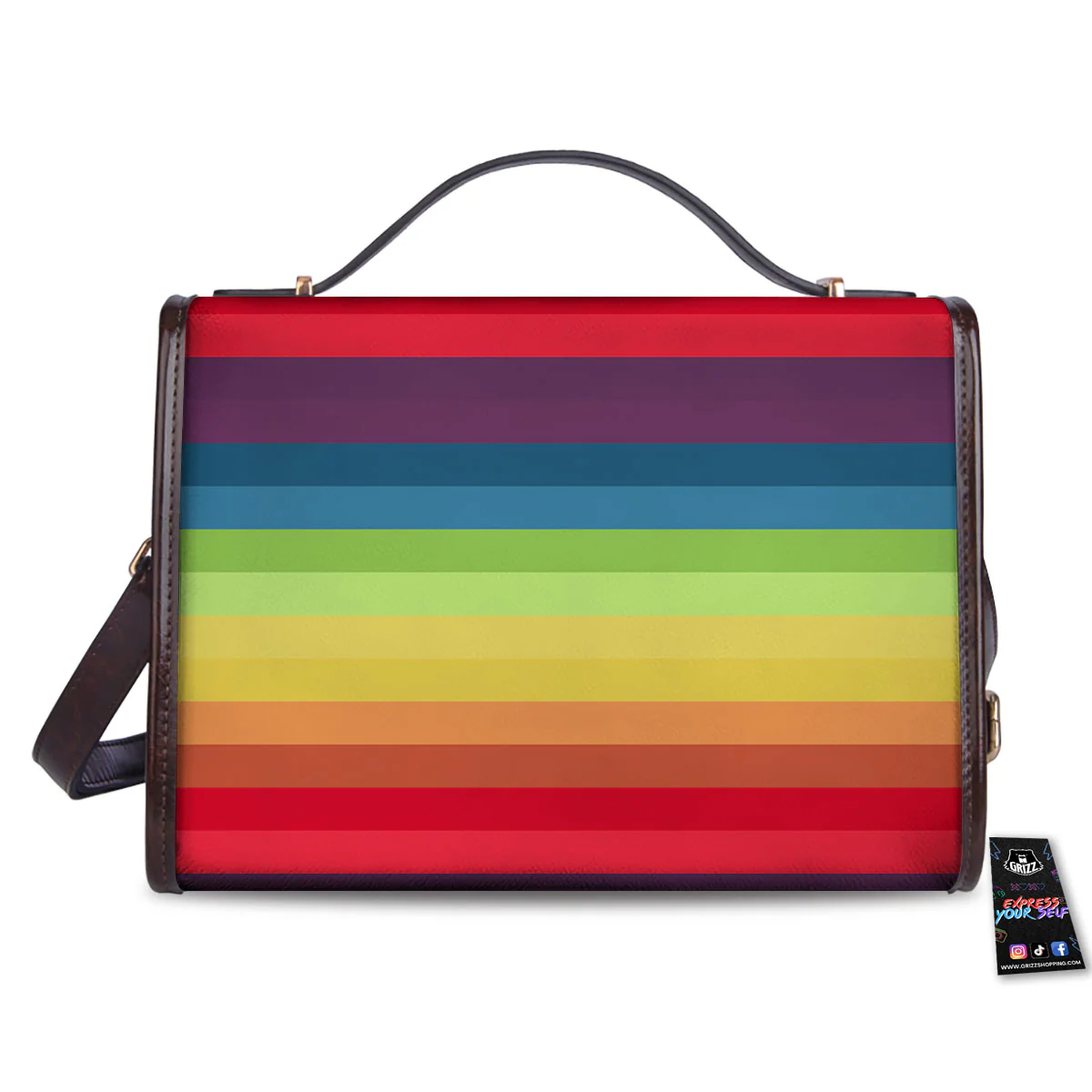 Stripe Rainbow Print Pattern Women's Satchel Bag - Image 2