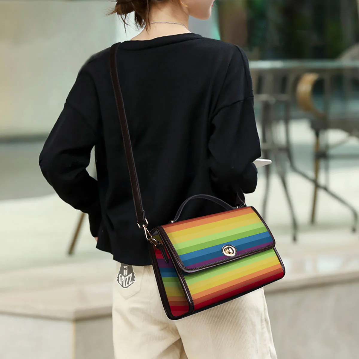 Stripe Rainbow Print Pattern Women's Satchel Bag - Image 3