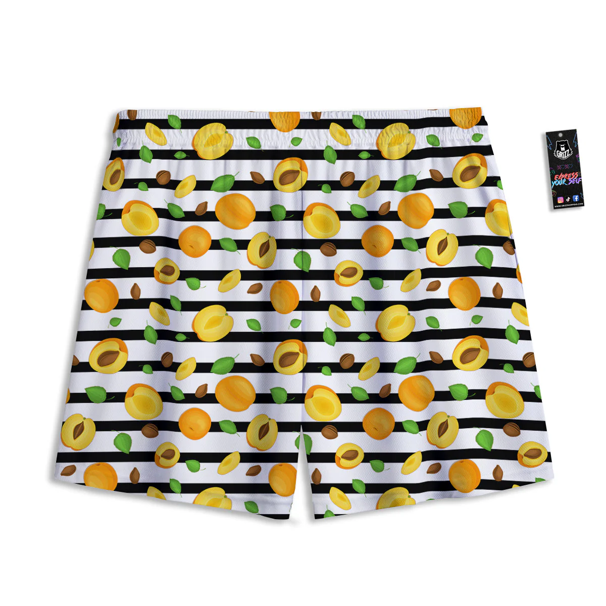 Striped Apricot Print Pattern Mesh Shorts - Image 2