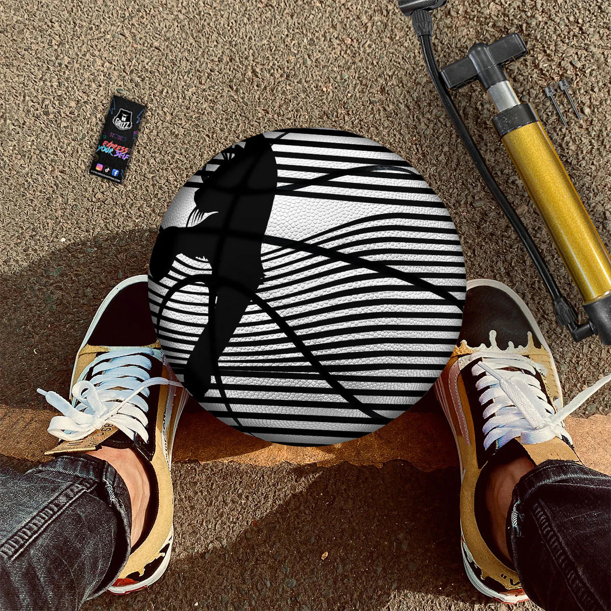 Striped Black Cat Print Basketball - Image 2