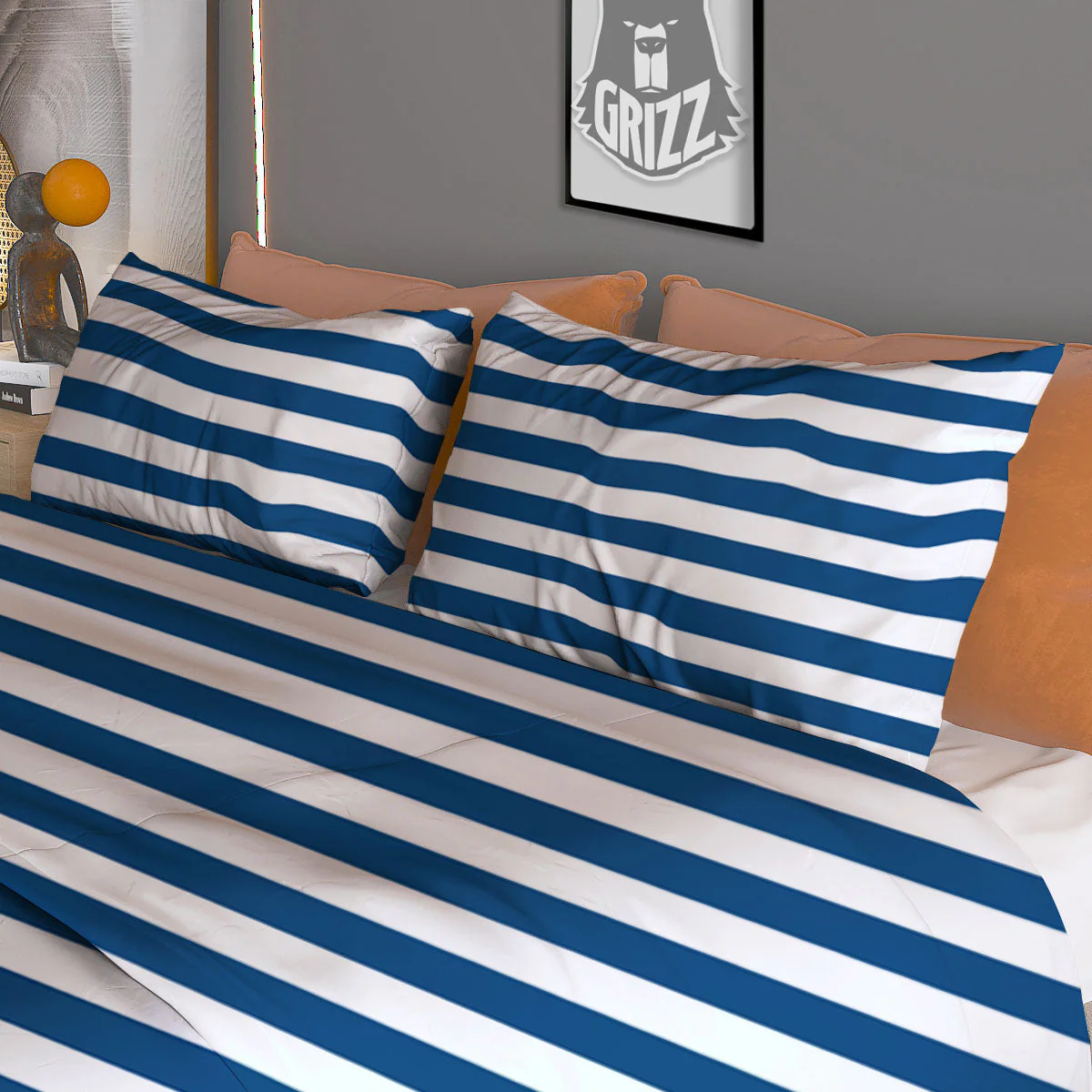 Striped Blue Print Pattern Duvet Cover Bedding Set - Image 3
