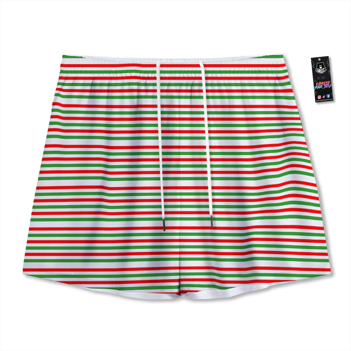 Striped Candy Cane Print Pattern Mesh Shorts