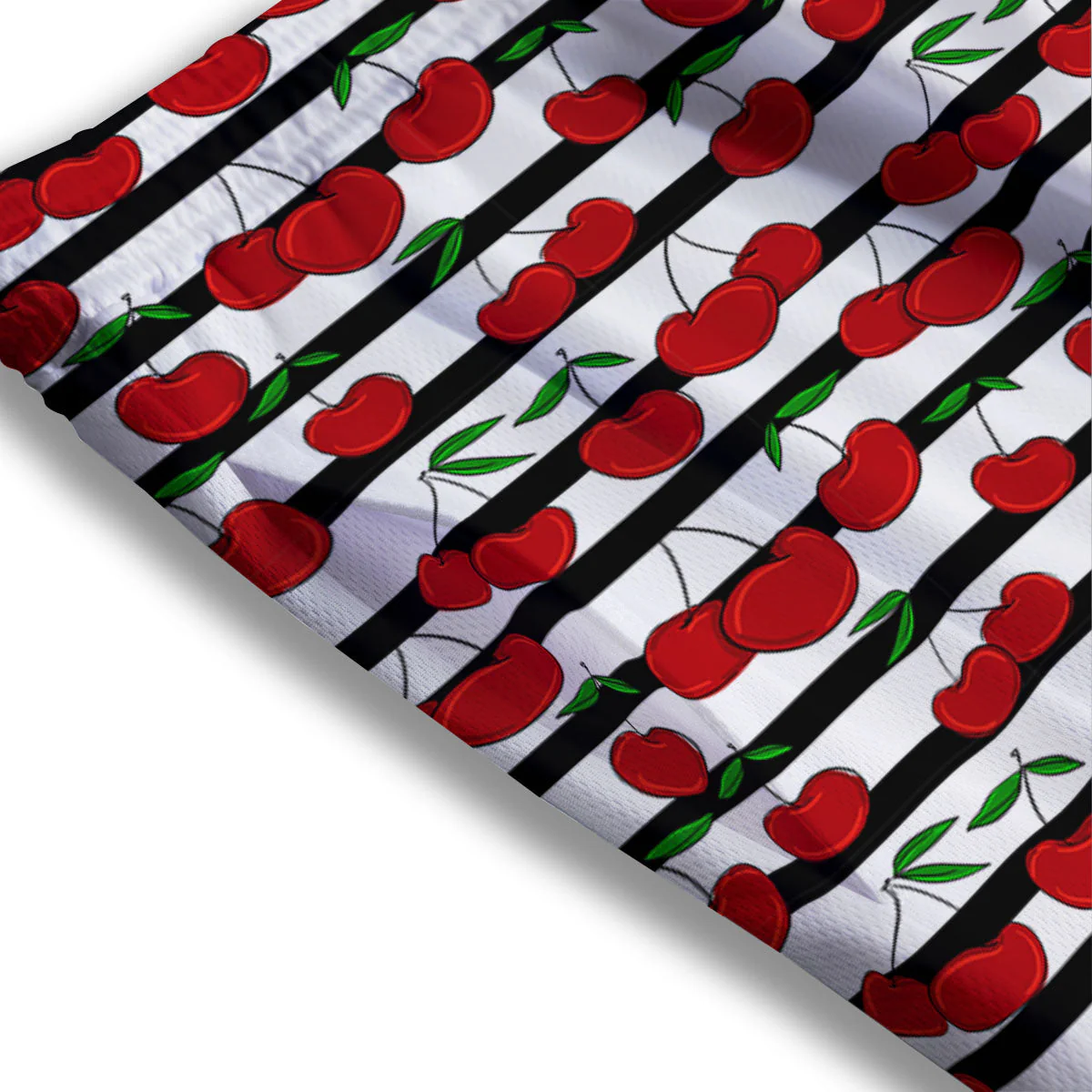 Striped Cherry Print Pattern Mesh Shorts - Image 3