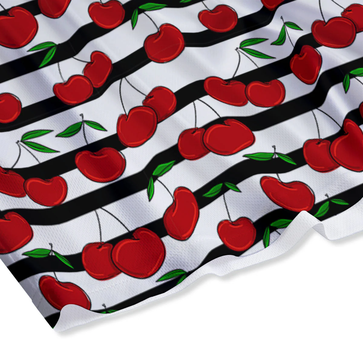 Striped Cherry Print Pattern Mesh Shorts - Image 4