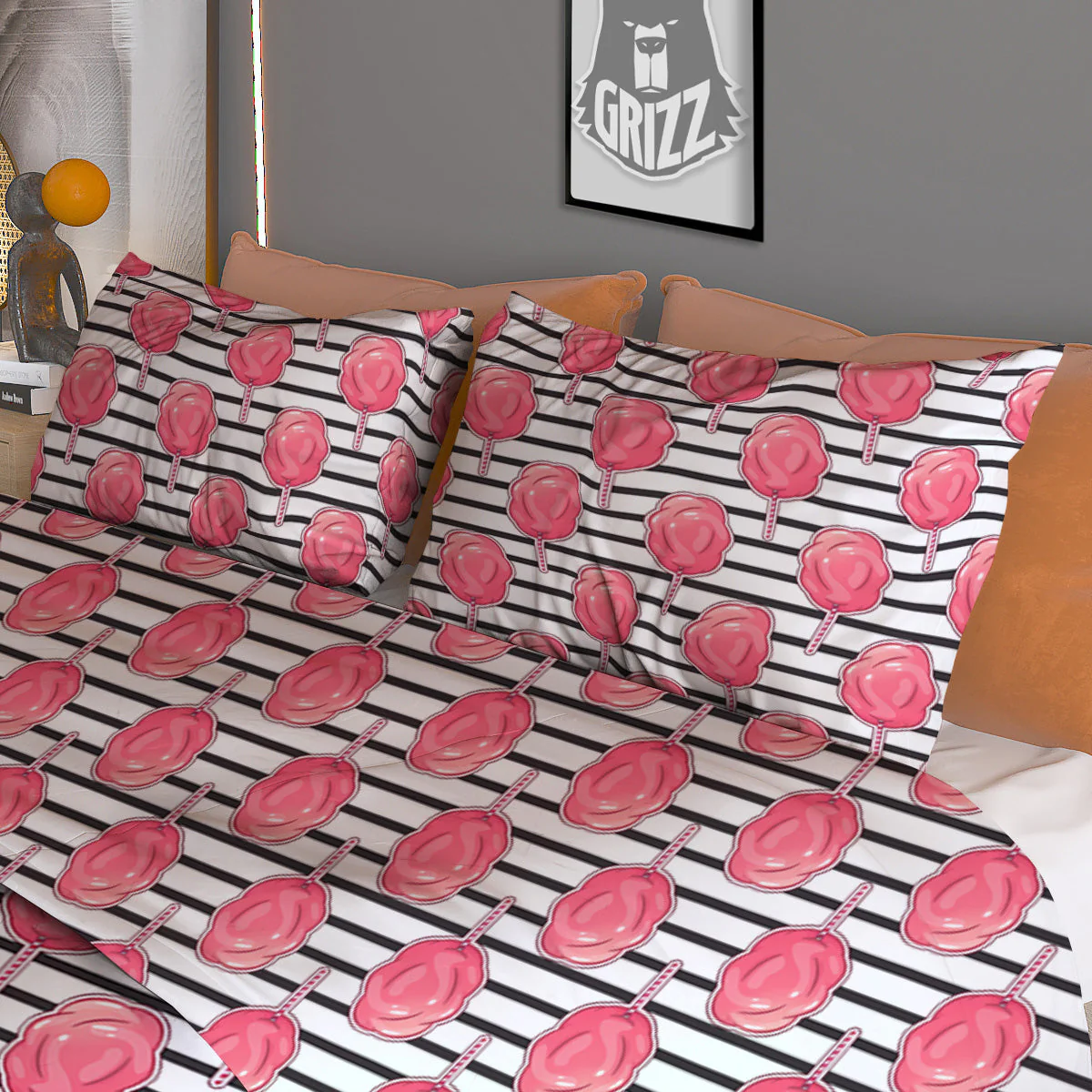 Striped Cotton Candy Print Pattern Duvet Cover Bedding Set - Image 3