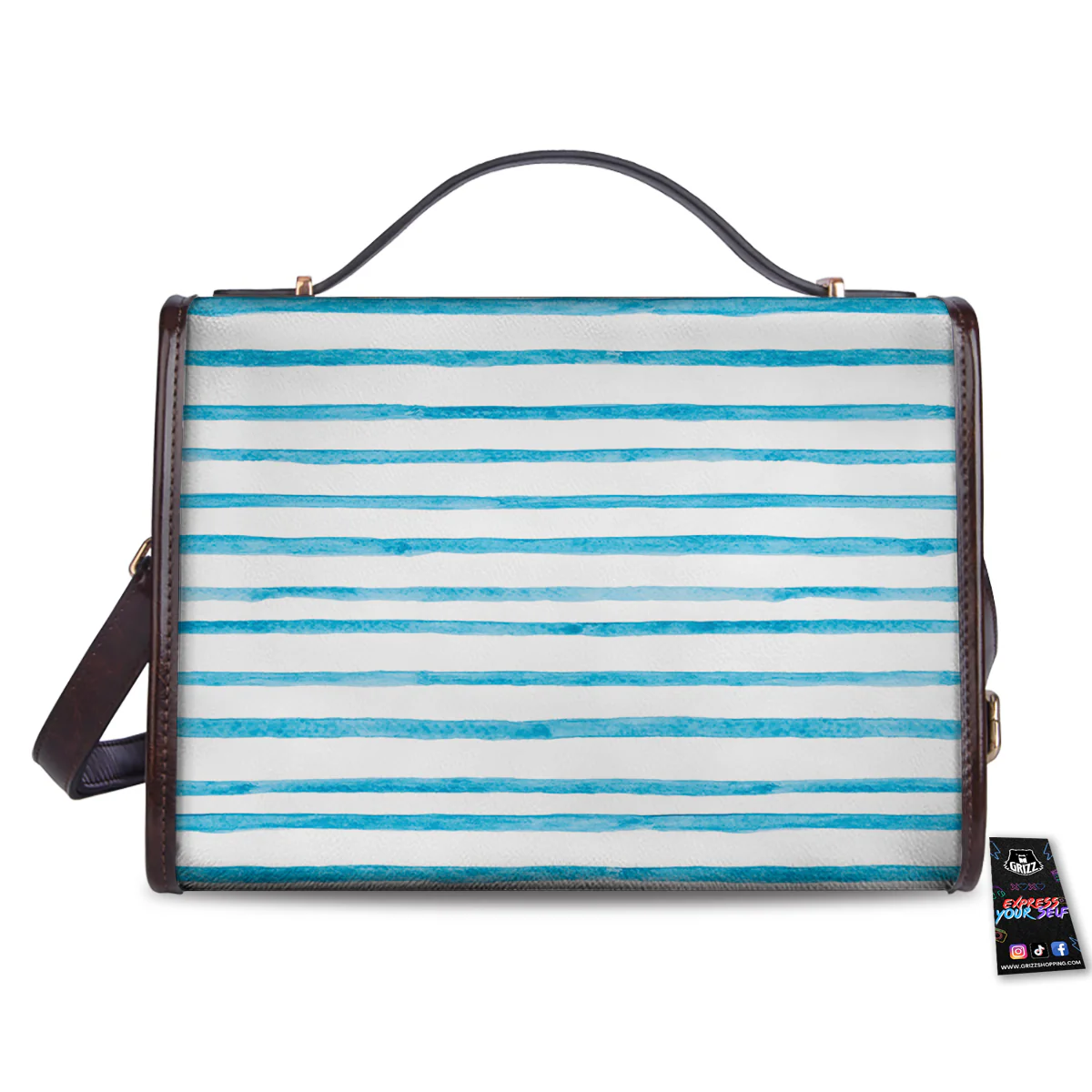 Striped Cyan And White Print Pattern Women's Satchel Bag - Image 2