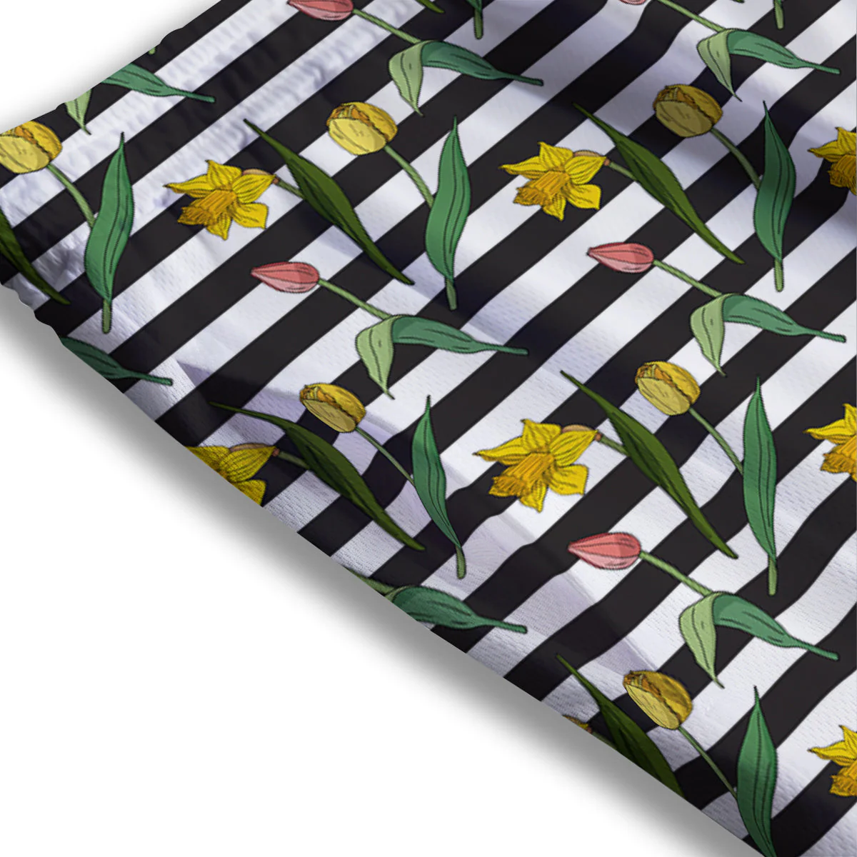 Striped Daffodil Yellow Print Pattern Mesh Shorts - Image 3
