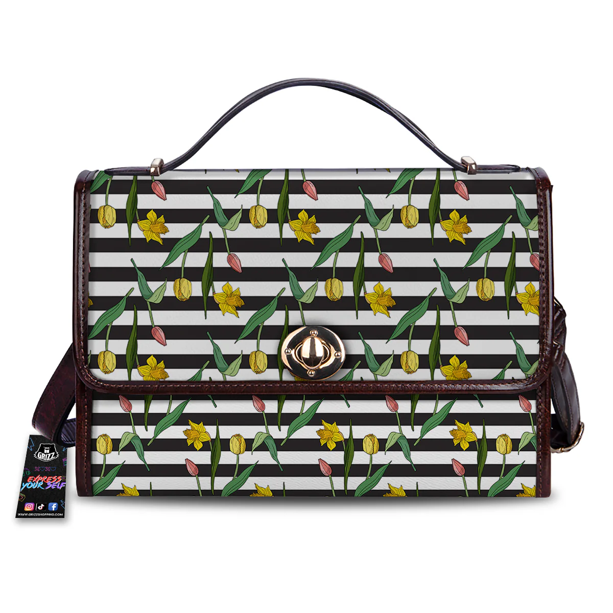 Striped Daffodil Yellow Print Pattern Women's Satchel Bag