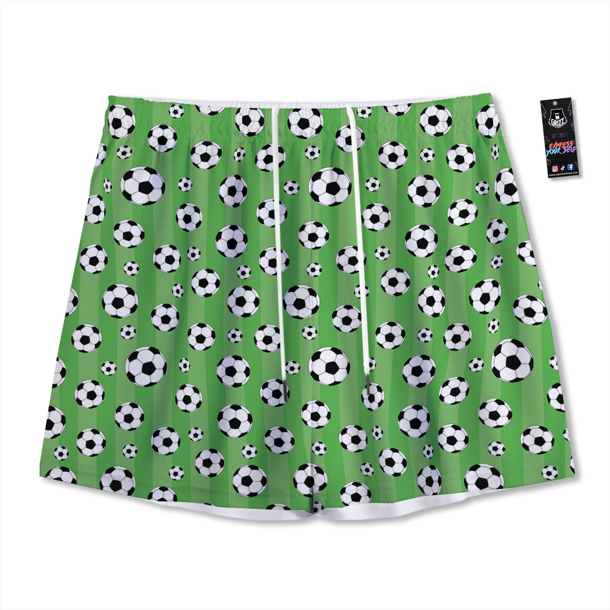 Striped Green Football Print Pattern Mesh Shorts