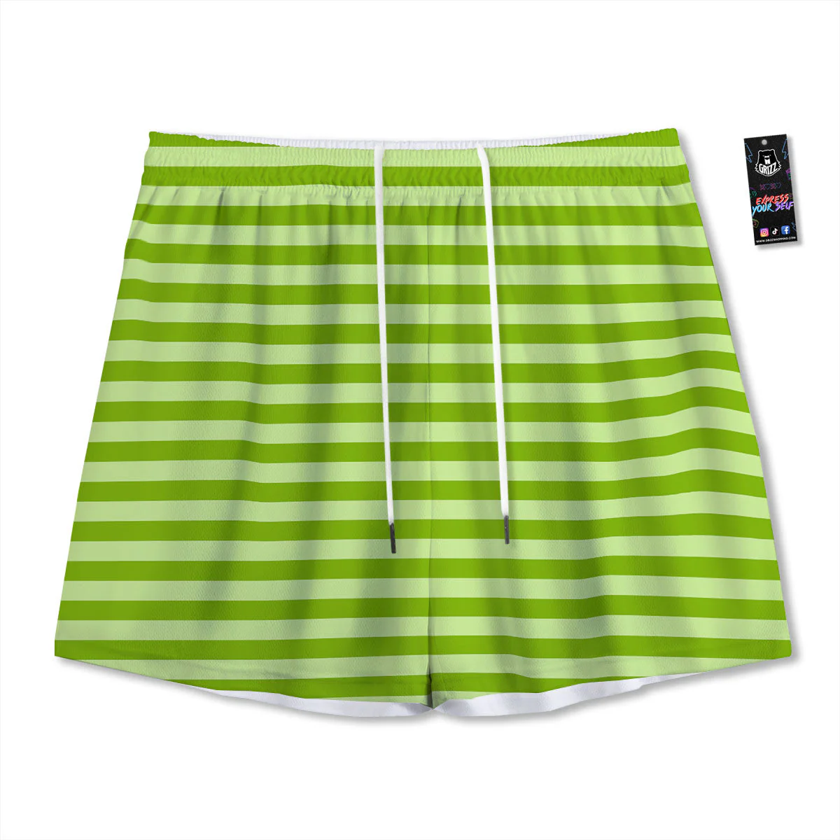 Striped Green Print Pattern Mesh Shorts