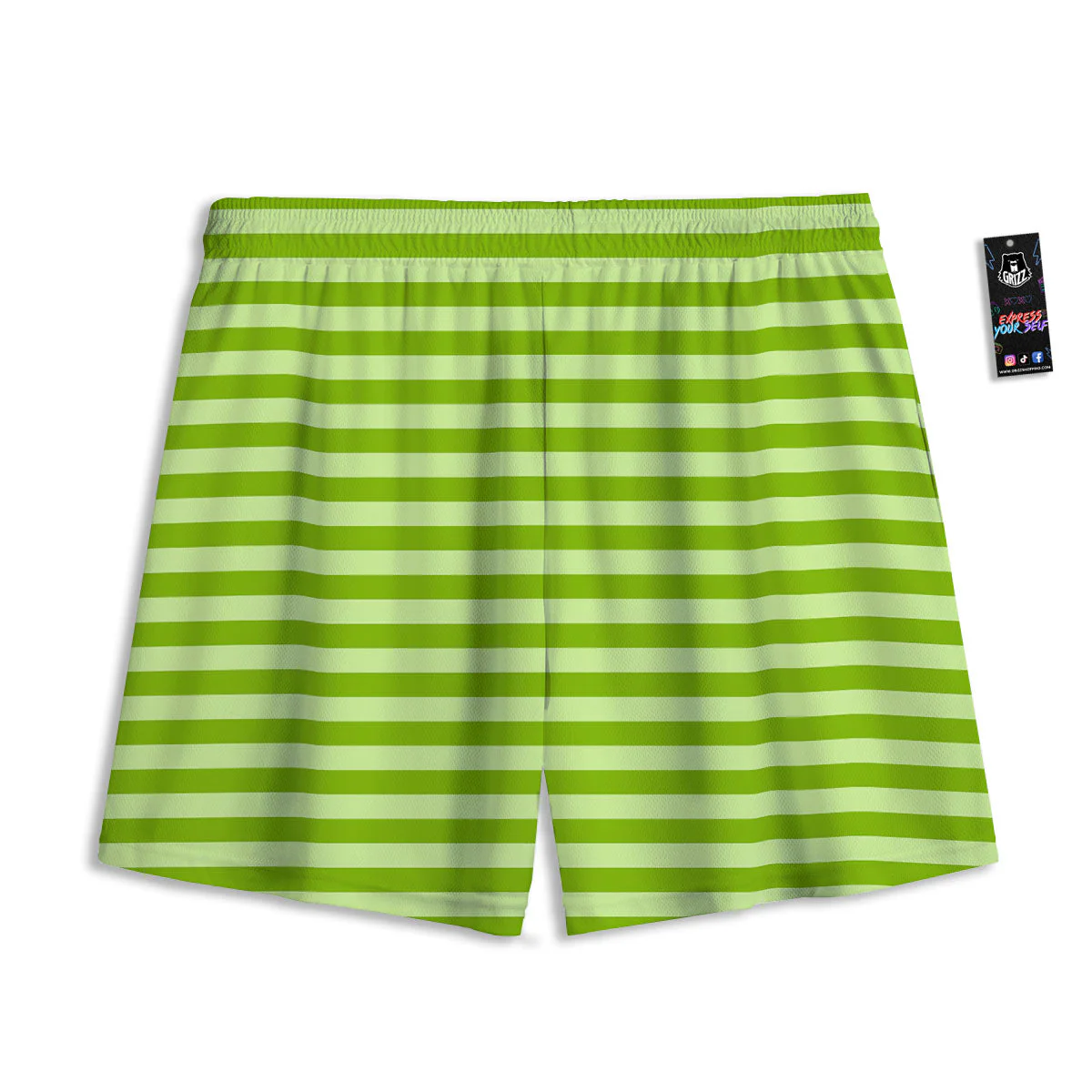 Striped Green Print Pattern Mesh Shorts - Image 2