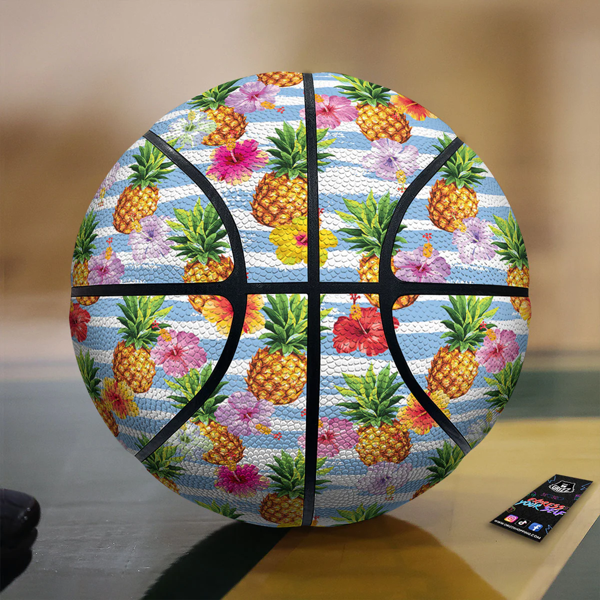 Striped Hibiscus And Pineapple Print Basketball
