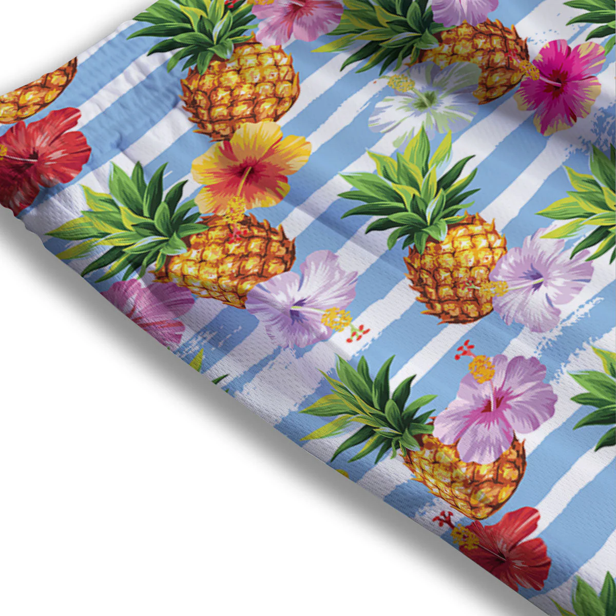 Striped Hibiscus And Pineapple Print Mesh Shorts - Image 3