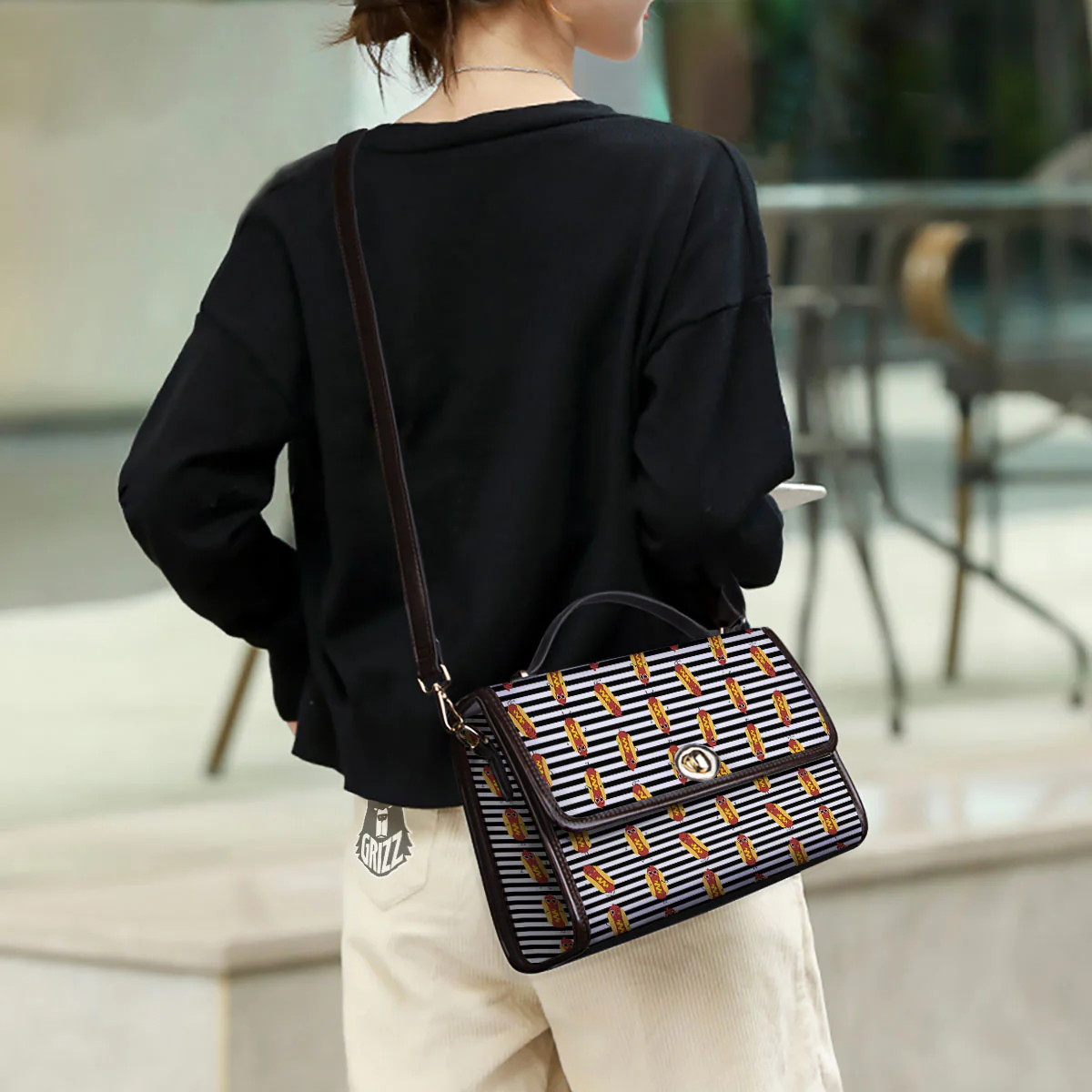 Striped Hot Dog Print Pattern Women's Satchel Bag - Image 3