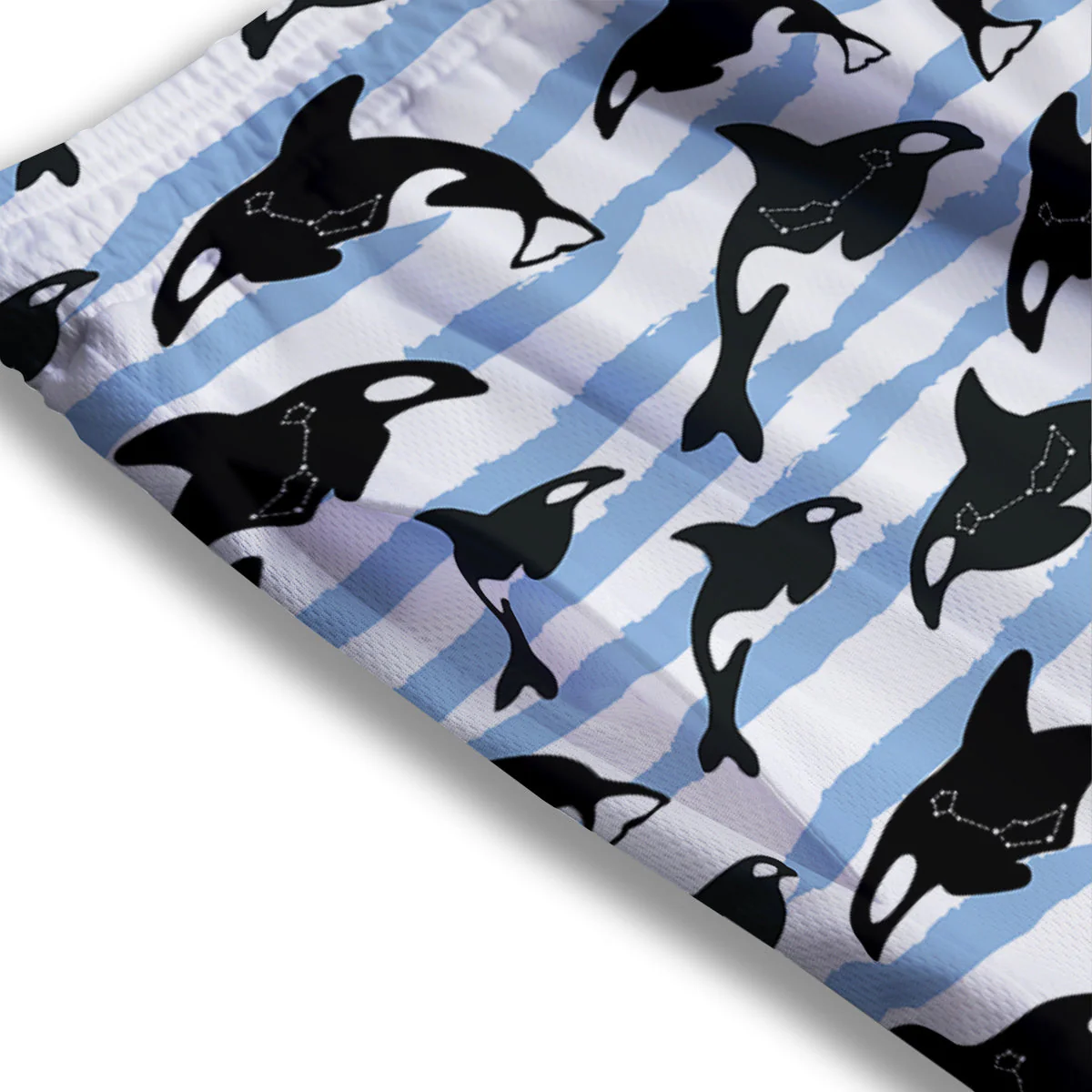 Striped Killer Whale Blue Print Pattern Mesh Shorts - Image 3