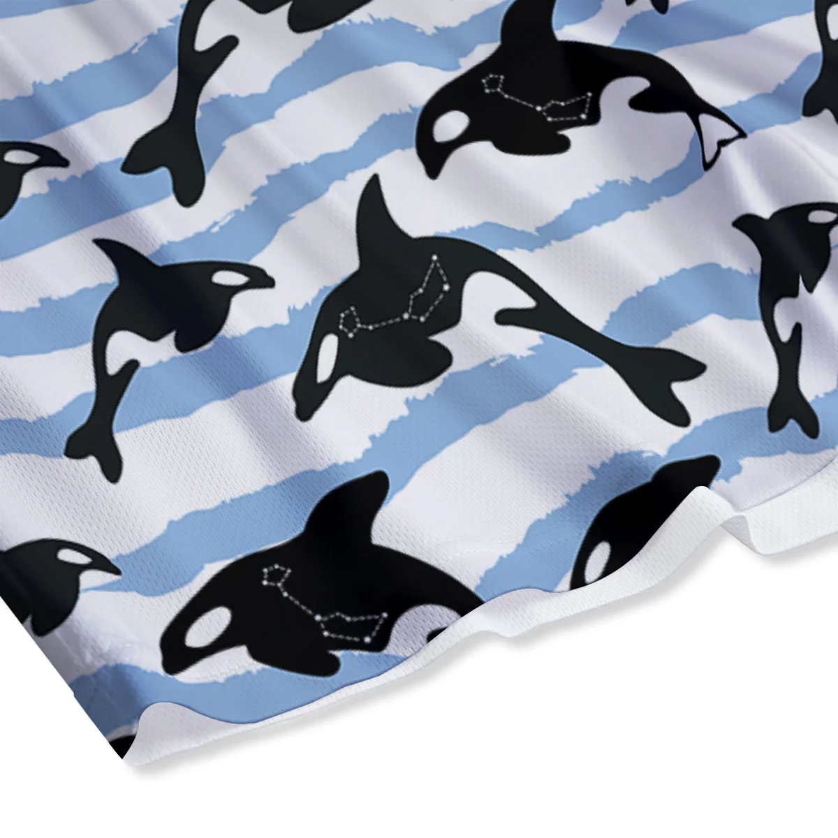Striped Killer Whale Blue Print Pattern Mesh Shorts - Image 4