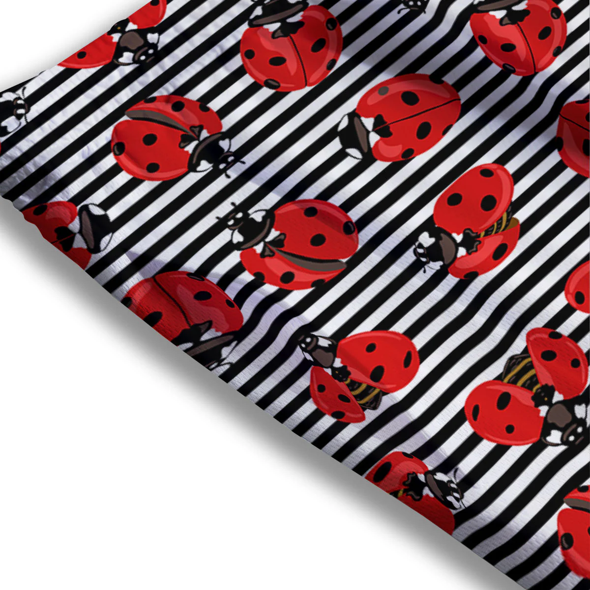 Striped Ladybug Print Pattern Mesh Shorts - Image 3