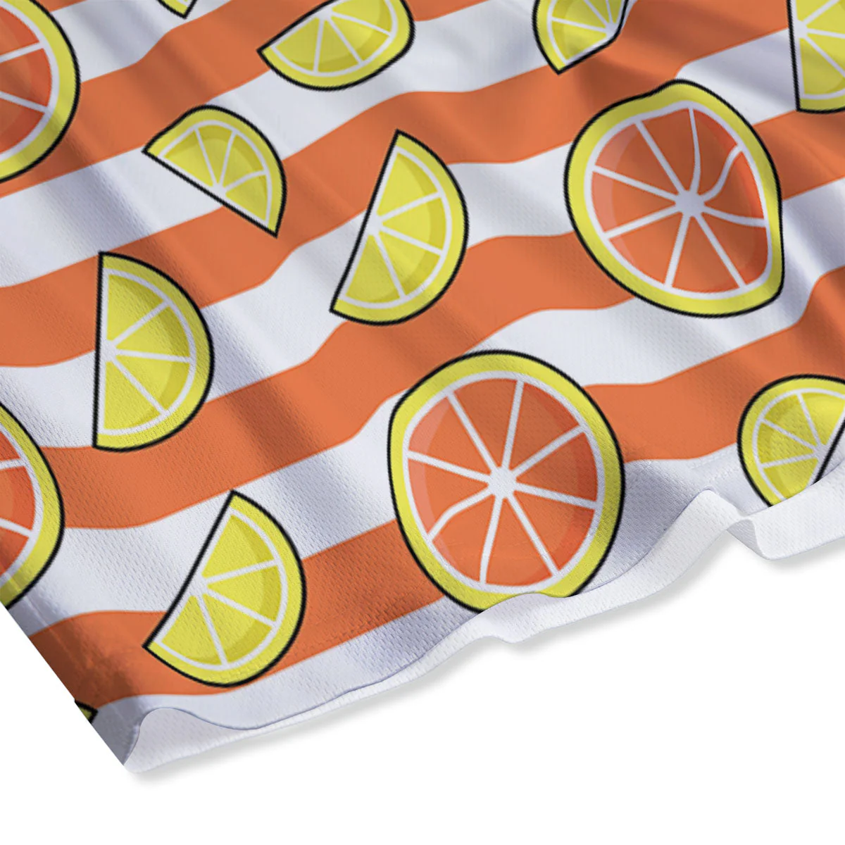 Striped Lemon And Orange Print Pattern Mesh Shorts - Image 4