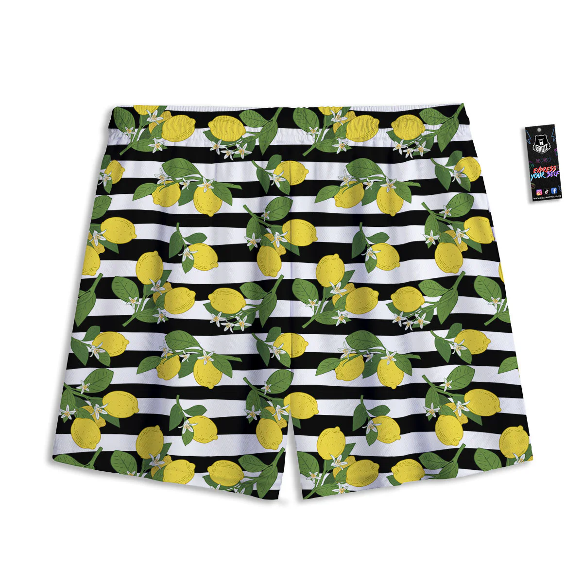 Striped Lemon Print Pattern Mesh Shorts - Image 2