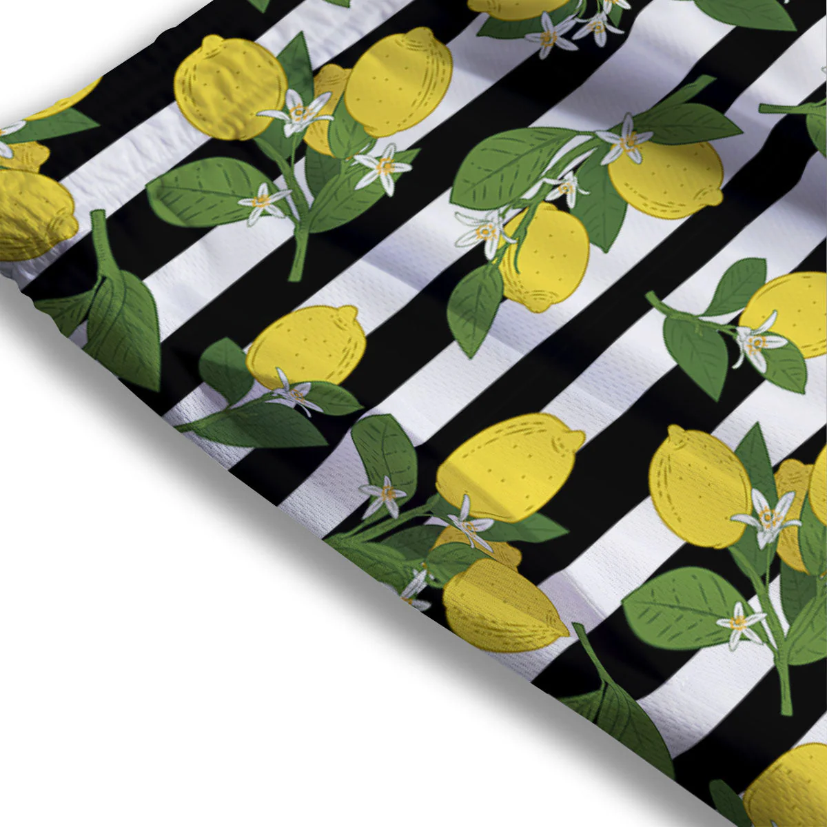 Striped Lemon Print Pattern Mesh Shorts - Image 3