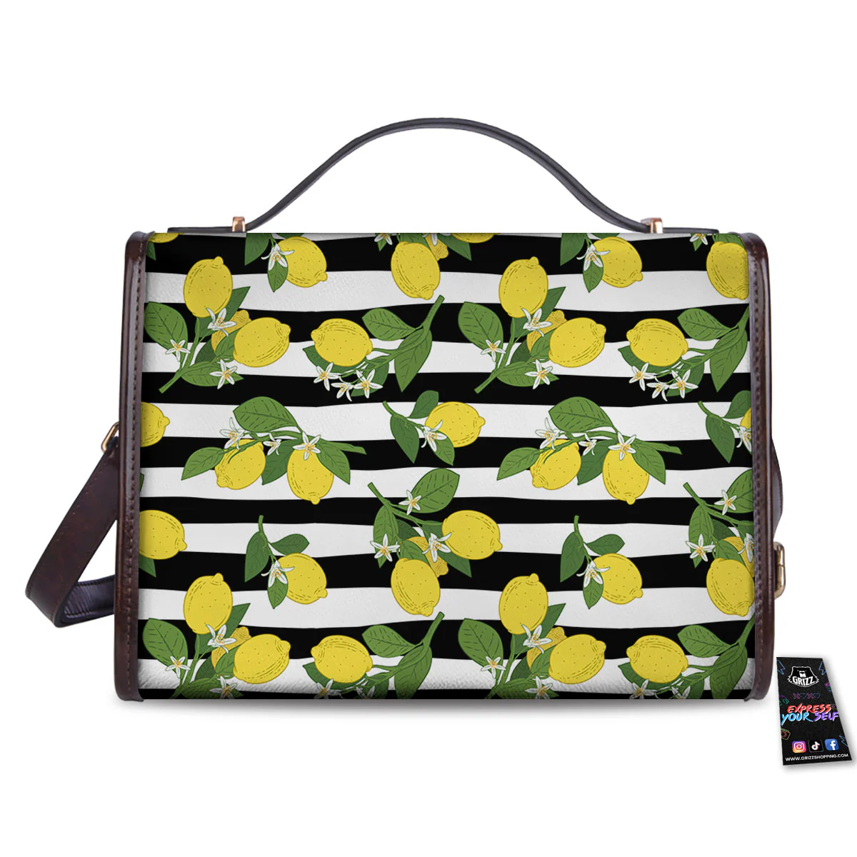 Striped Lemon Print Pattern Women's Satchel Bag - Image 2