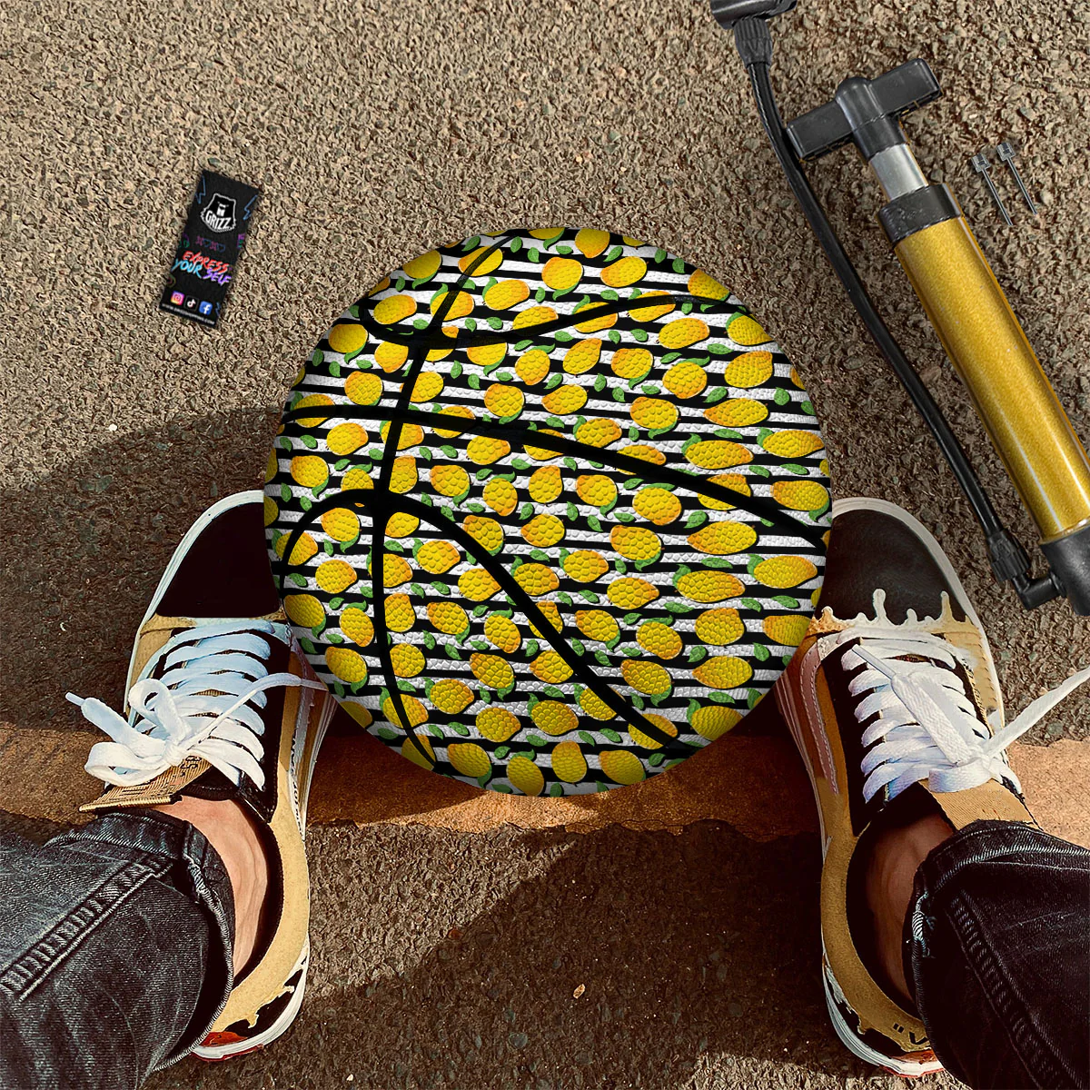 Striped Mango Fruit Print Pattern Basketball - Image 2