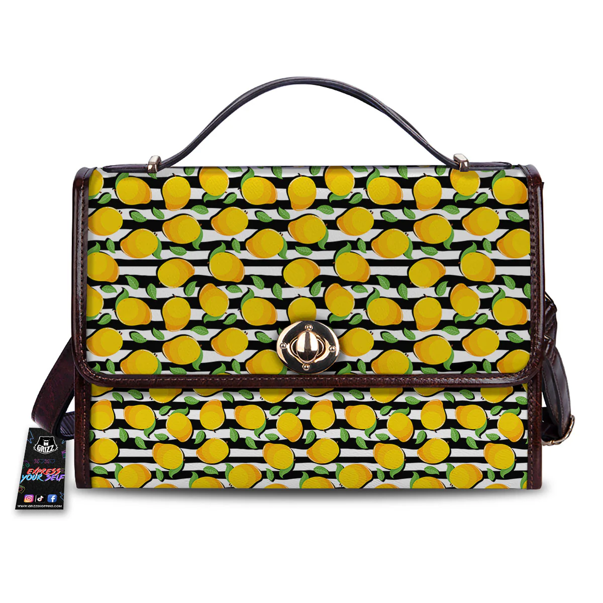 Striped Mango Fruit Print Pattern Women's Satchel Bag