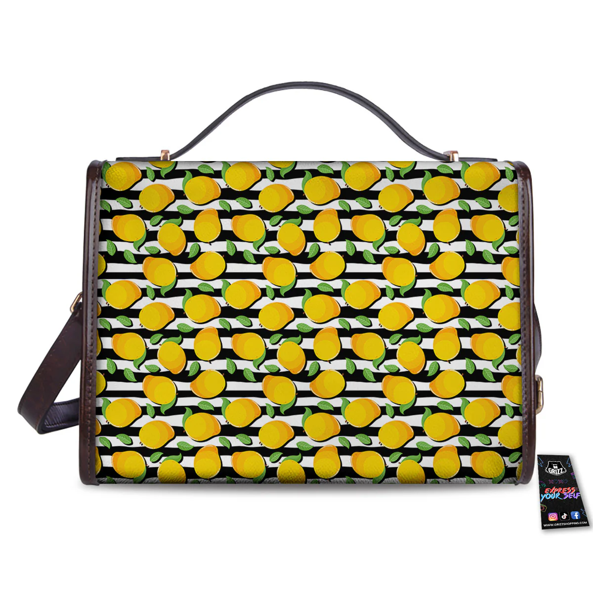 Striped Mango Fruit Print Pattern Women's Satchel Bag - Image 2