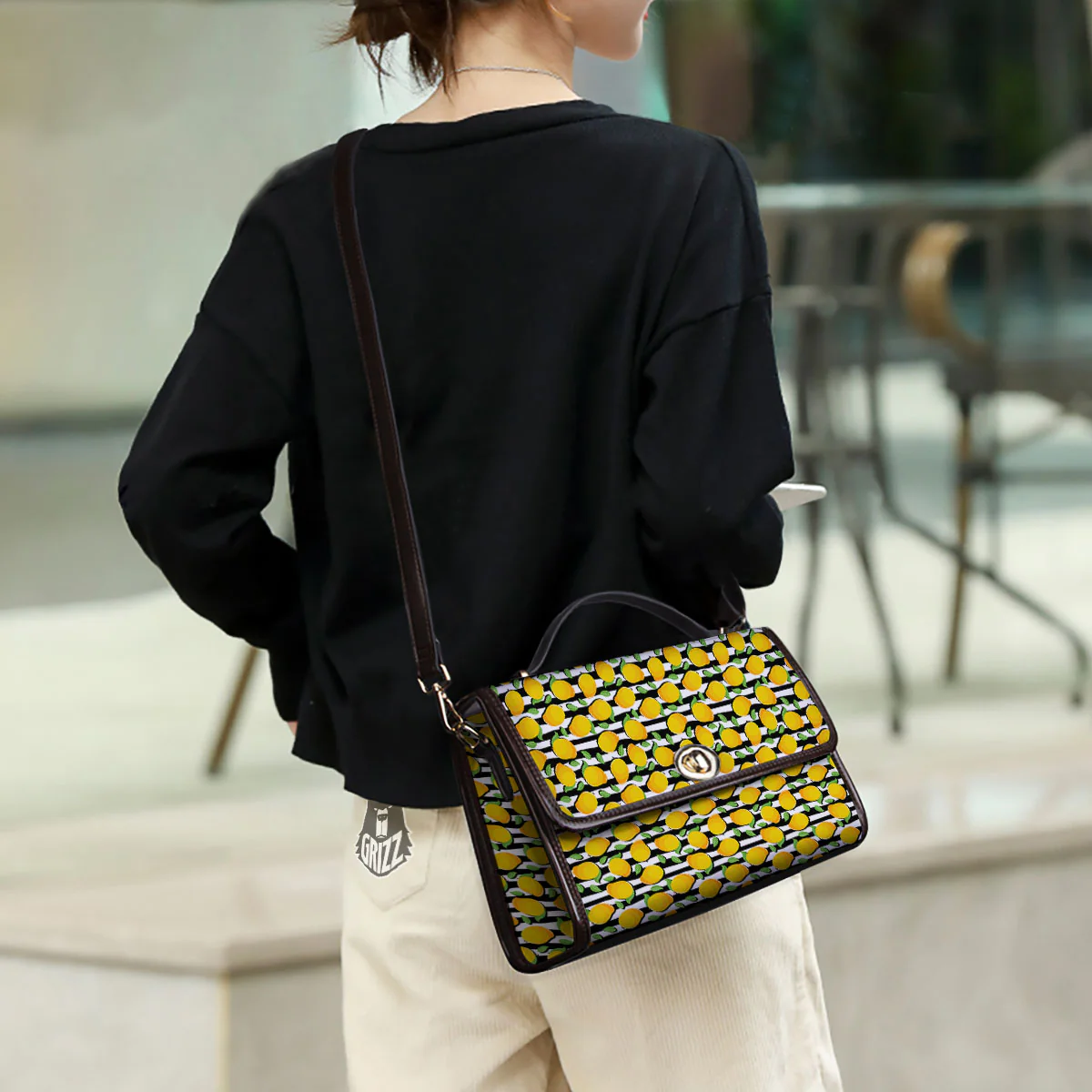 Striped Mango Fruit Print Pattern Women's Satchel Bag - Image 3