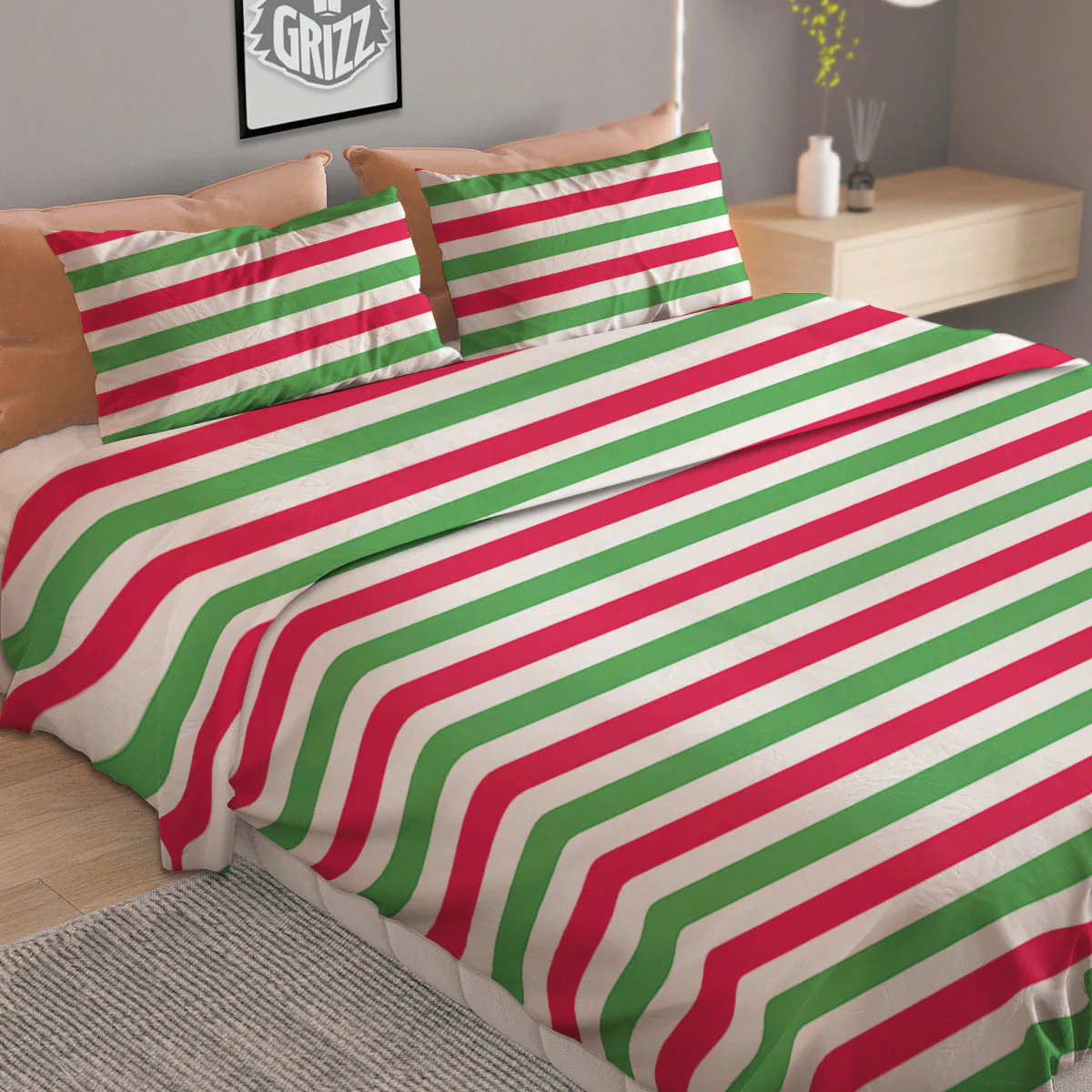 Striped Merry Christmas Print Pattern Duvet Cover Bedding Set - Image 2
