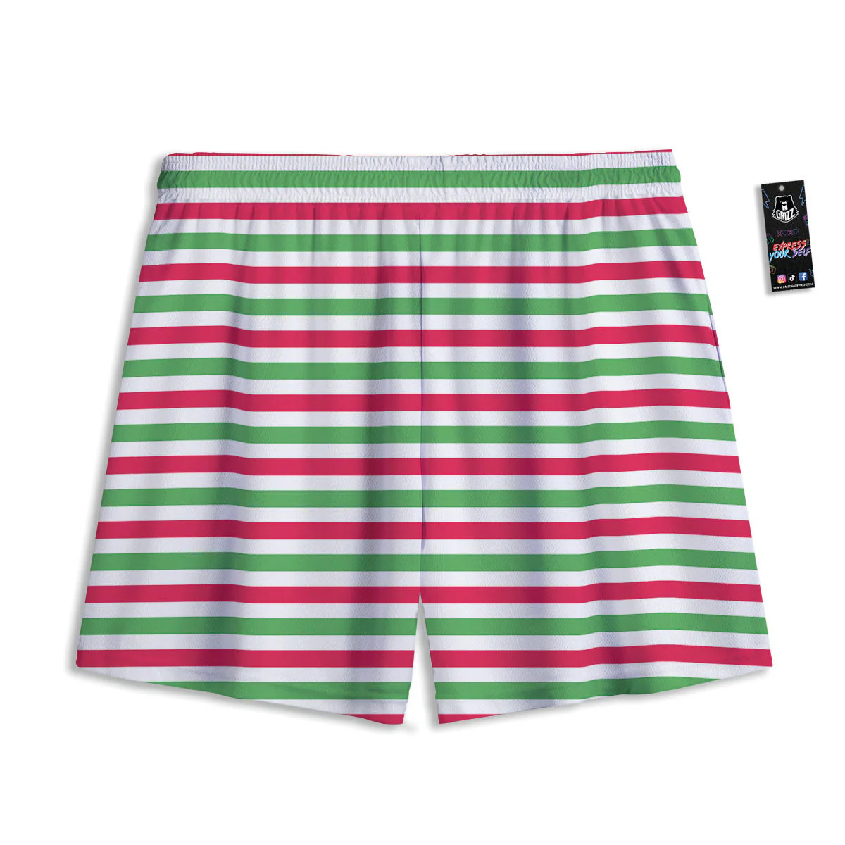 Striped Merry Christmas Print Pattern Mesh Shorts - Image 2