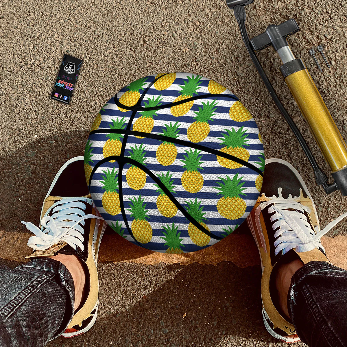 Striped Pineapple Print Pattern Basketball - Image 2