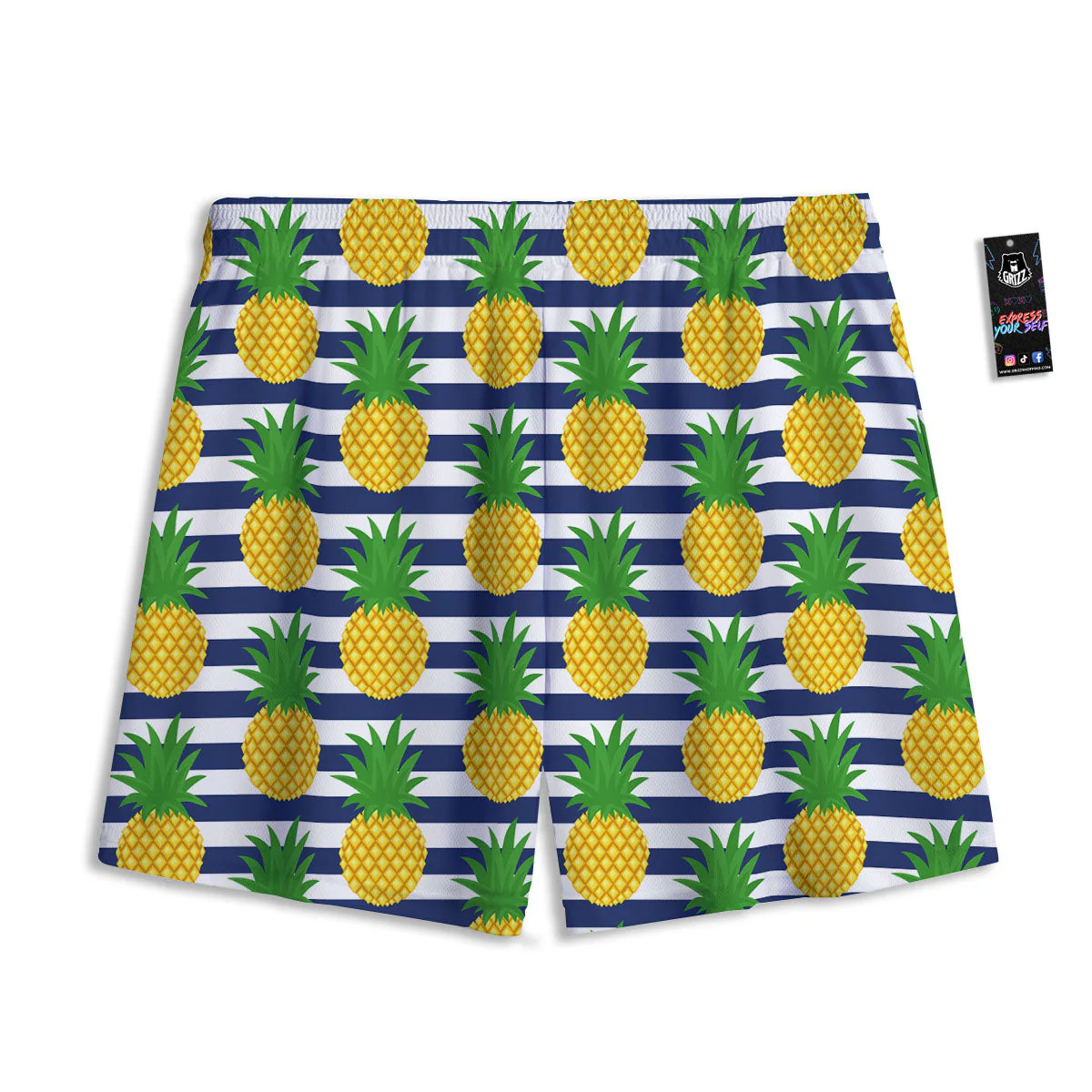Striped Pineapple Print Pattern Mesh Shorts - Image 2