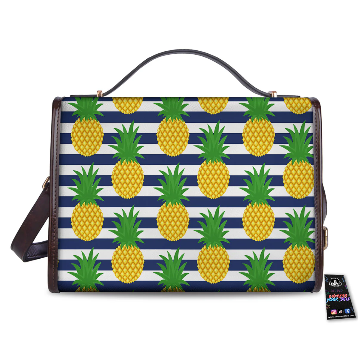 Striped Pineapple Print Pattern Women's Satchel Bag - Image 2