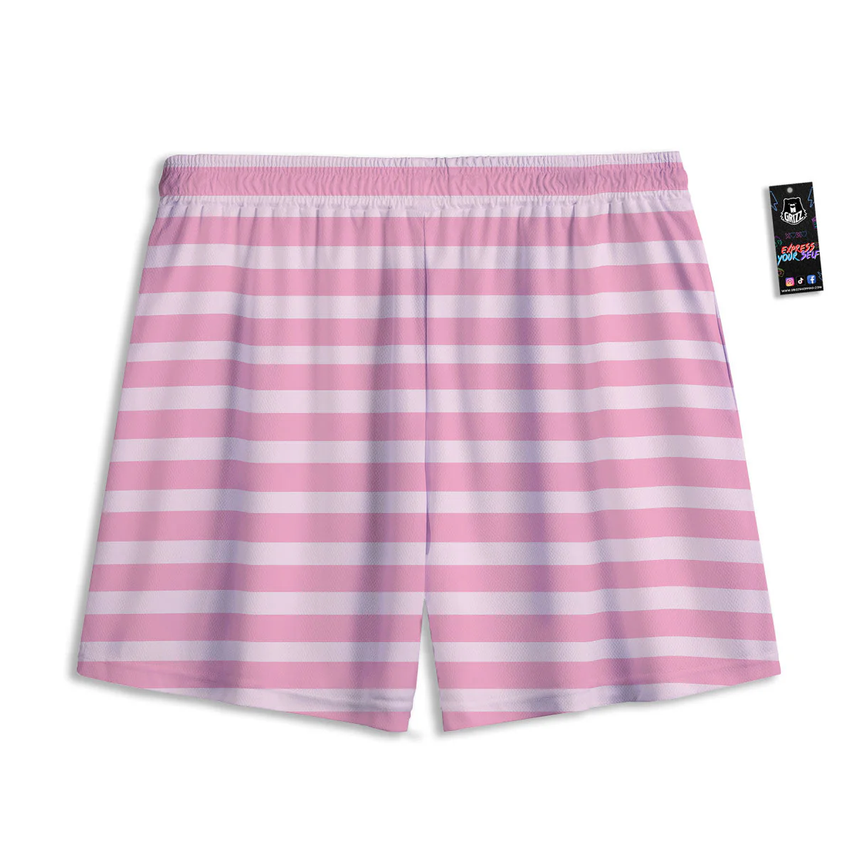 Striped Pink Print Pattern Mesh Shorts - Image 2