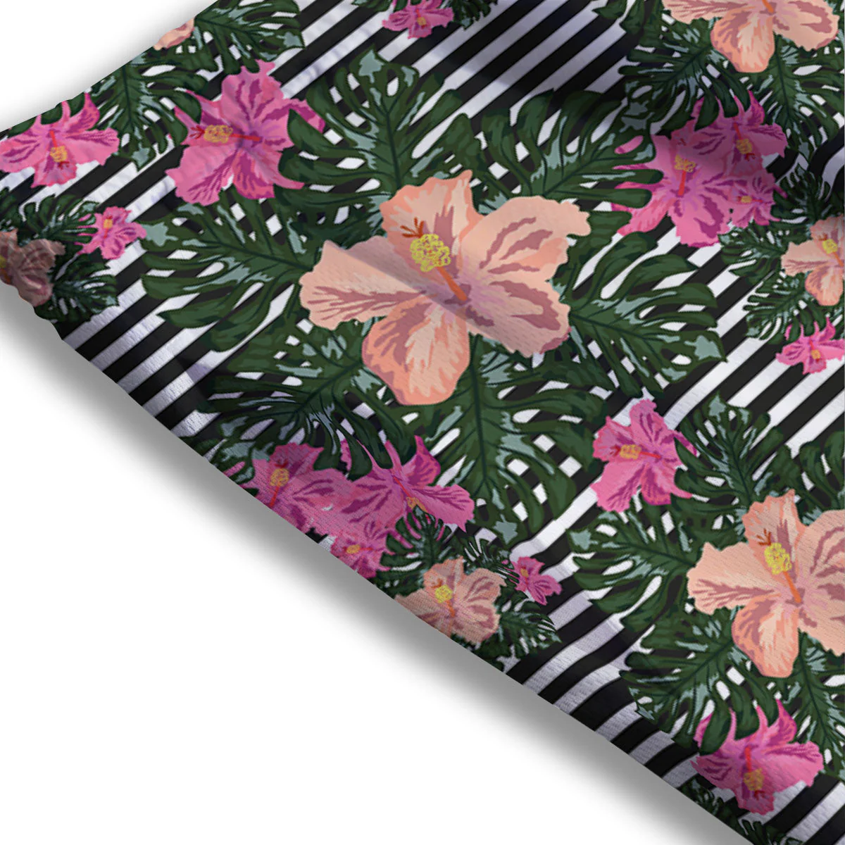 Striped Plumeria Flower Print Pattern Mesh Shorts - Image 3