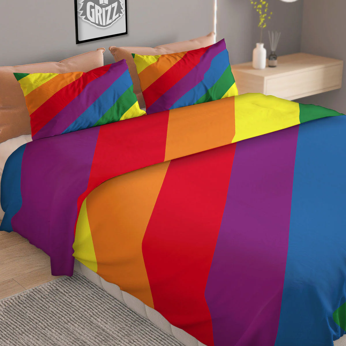 Striped Rainbow Diagonal Print Pattern Duvet Cover Bedding Set - Image 2